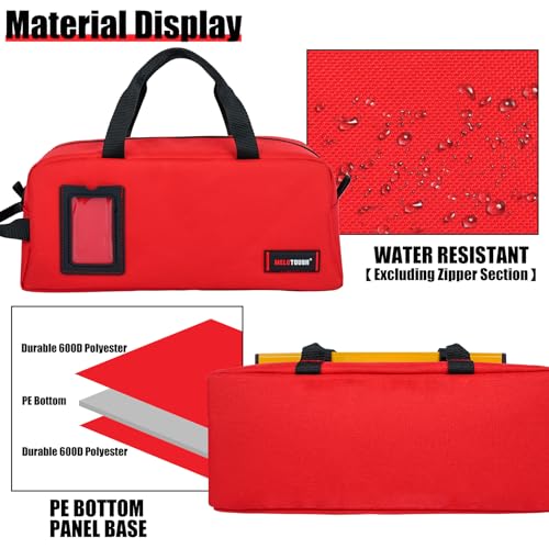 MELOTOUGH 16 Inch Tool Bag Canvas Tool Tote Bags with Zipper Heavy Duty 14 Inch Portable Tool Bag Organizer for Electrician,Plumbing,Technician,HVAC (Black&Red)