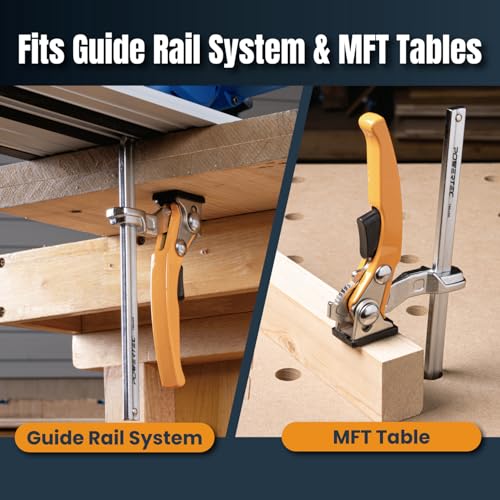 POWERTEC 71542V Quick Release Ratcheting Table Clamp for MFT and Guide Rail System, 7" Capacity (178mm) x 2-3/8" Throat Depth, 2 PK Guide Rail Clamps (2PCs)