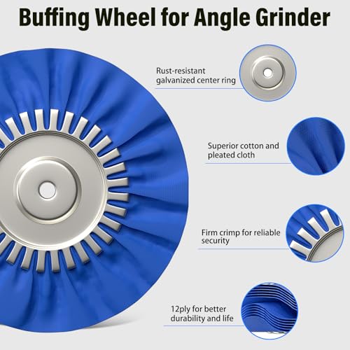 8" Airway Buffing Wheels for 4.5" Angle Grinder, 11PCS Buffer Polisher Wheel for Car, Aluminum Metal Polishing Wheel Pad and Compound Kit for Mirror Finish (5/8" Arbor Hole)
