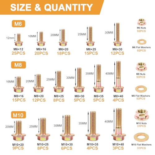 VIGRUE 521PCS M6 M8 M10 Flange Bolts Assortment Kit Metric Class 8.8 Serrated Hex Cap Flange Hex Bolts Flange Nuts Assorted Set, Coarse Full and Half Threads