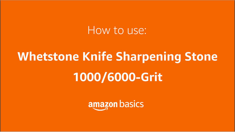 Amazon Basics Whetstone Knife Sharpening Stone, Double-Sided 1000/6000 Grit with Angle Guide, Non-Slip Bamboo Base, Black & Grey Grit: 1000/6000