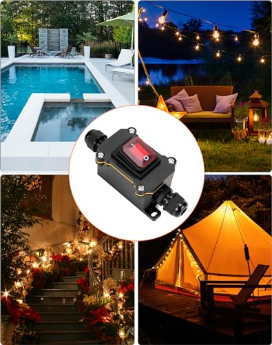 QWORK IP65 Waterproof Inline Cable Switch with Red Indicator Light 12-24V 30A DPST Rocker Switch Dual Position On/Off Rocker Switch