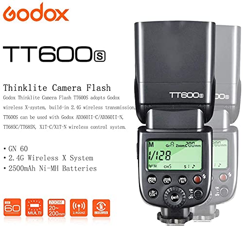 GODOX TT600S Master Slave Flash Speedlite MI Hotshoe Interface for Sony Camera, GN60, 5600k±200k, Godox X System, 0.1-2.6s Recycle Time