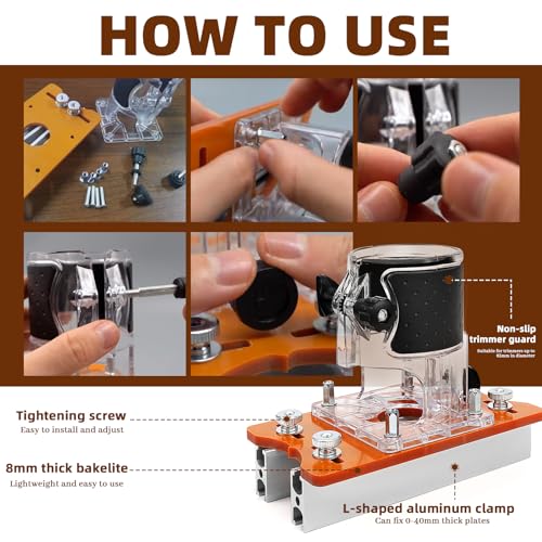 Wood Cutter Tool Slot Holder Set Wood Cutter Base Locator Set 2 in 1 Slot Base and Mounting Bracket for 64/65 mm Trimmer with Scale Milling Base Plate, One-Hand Milling Base Plate