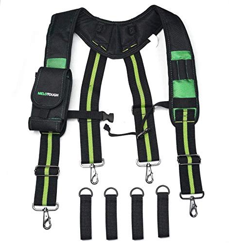 MELOTOUGH Tool Belt Suspenders Construction Work Suspenders with detachable phone holder + Fastener Bag Utility Canvas Zipper small tool bag Heavy Duty Mesh Window