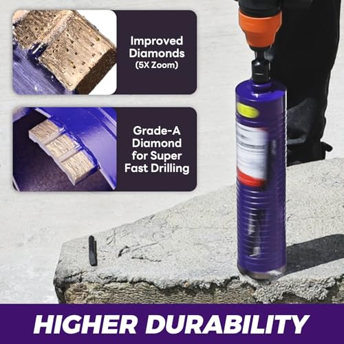 2" Core Drill Bit with Pilot Bit & Adapters(SDS Plus and 1/2" Hex), 5/8"-11 Thread, 9.5" Depth, Upgraded-Welded Segments Diamond Core Bits for Concrete, Masonry, Brick Block 2 in