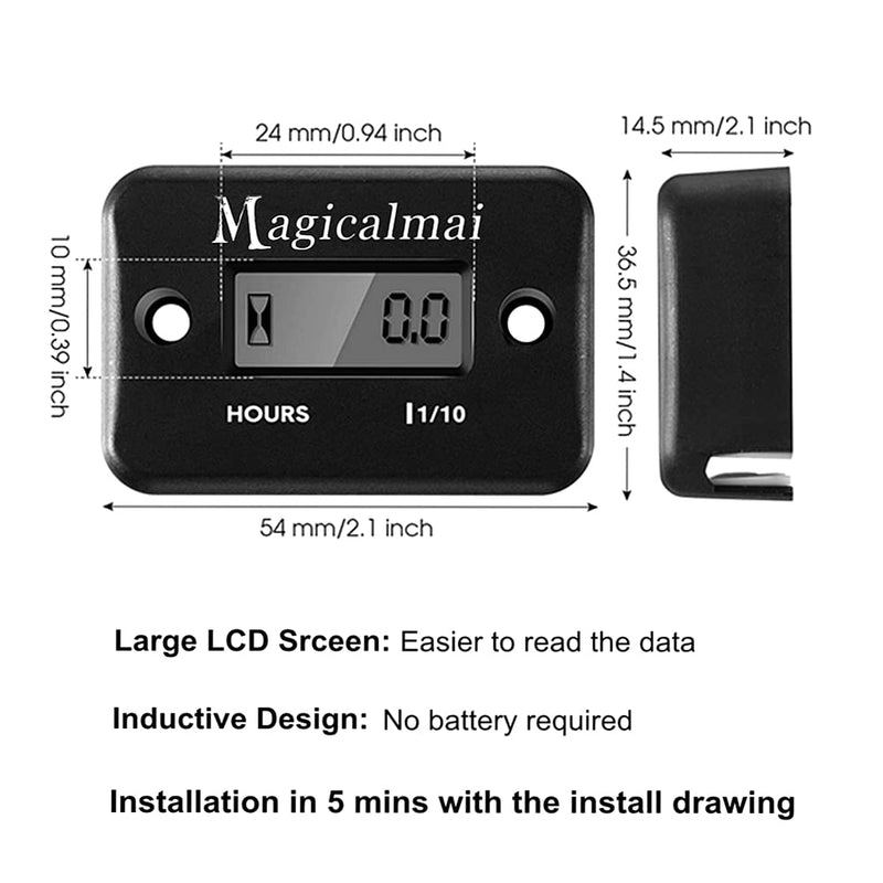 Inductive Hour Meter for Gas Engine Generator Lawn Mower Pressure Washer Marine ATV Boat Outboard Motor Dirt Bike Motorcycle Waterproof Hr Meters - Black 1