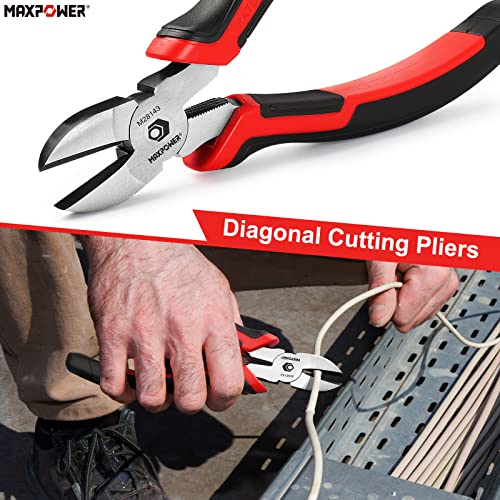 MAXPOWER 4-Piece Pliers Set, 8" Lineman, Cutters, Needle Nose & 10" Pump