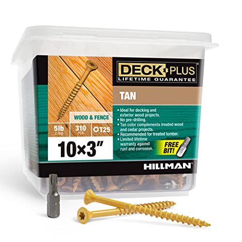 Deck Plus 48422 Wood Screws #10 x 3-1/2", Tan, 5lb Box & 48419 Wood Screws #10 x 3, Tan, 5lb Box