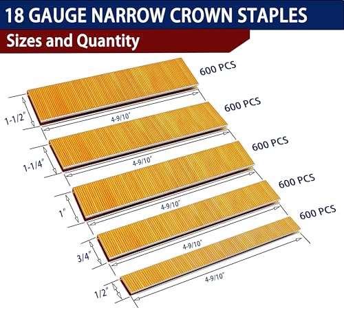 HW HAMWOO 18 Gauge 1/4" Narrow Crown Staples:3000pcs Assembly--3000pcs