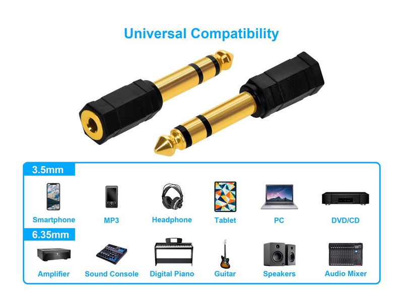 Monoprice 6.35mm (1/4 Inch) Male TRS Stereo Plug to 3.5mm (1/8 Inch) Female TRS Stereo Jack Adapter, Gold Plated, Black Jack Adaptor