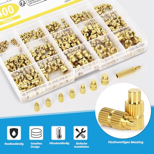 400 Pieces Threaded Inserts and Soldering Tips Set, 80W Soldering Iron with Adjustable Temperature of 180-500°C, 7 Soldering Tips, Includes 400 Thread Inserts M2/M2.5/M3/M4/M5/M6/M8 for 3D Printing