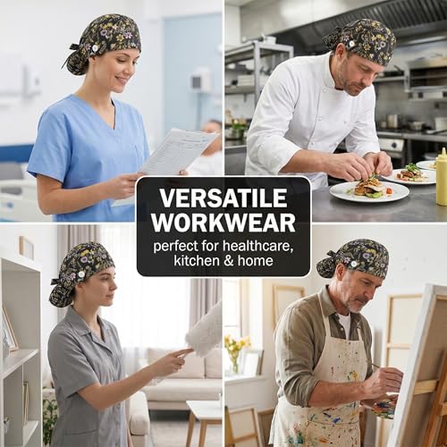 Nurse Caps, 1 Surgical Cap, Nurse Cap, Work Hood with Buttons and Straps - Adjustable and Reusable, Suitable for Long Hair