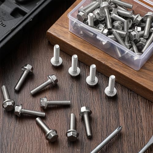 Zonon 50 Pcs 3/8-16 x 1-1/4 Inch Stainless Steel Flanged Bolts, Silvery 3/8-16 x 1-1/4''