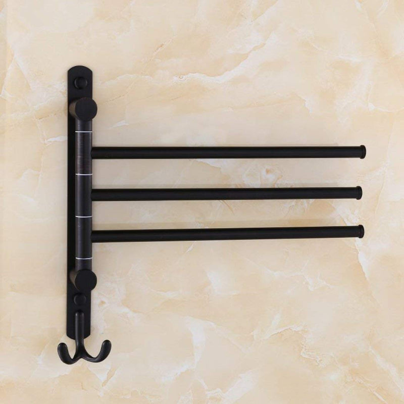 ELLO&ALLO Oil Rubbed Bronze Swing Out Towel Racks for Bathroom Holder Wall Mounted Towel Bars with Hooks 3-Arm Round Bar