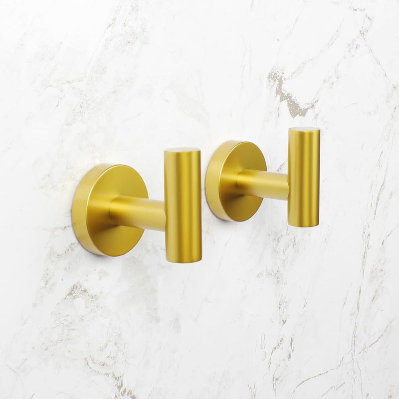 3-Pieces Bathroom Hardware Set Gold Stainless Steel Wall Mounted - Includes Toilet Paper Holder, 2X Robe Towel Hooks