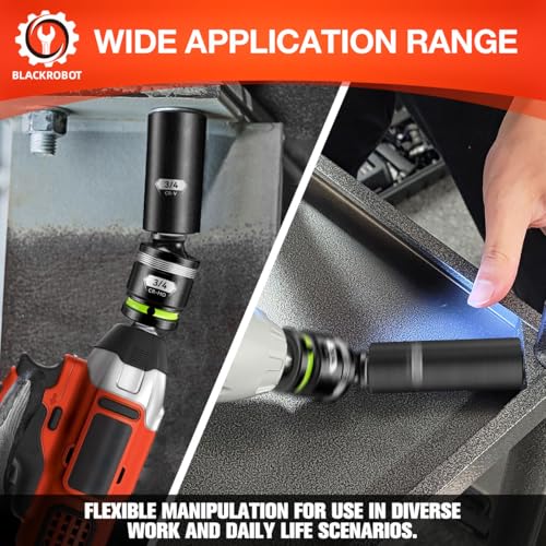 BLACKROBOT 3/4" Drive Impact Universal Joint Set, CR-MO Swivel Socket Adapter for Heavy-Duty & Automotive Repair, Flexibly Reach Tight-Angle Fasteners