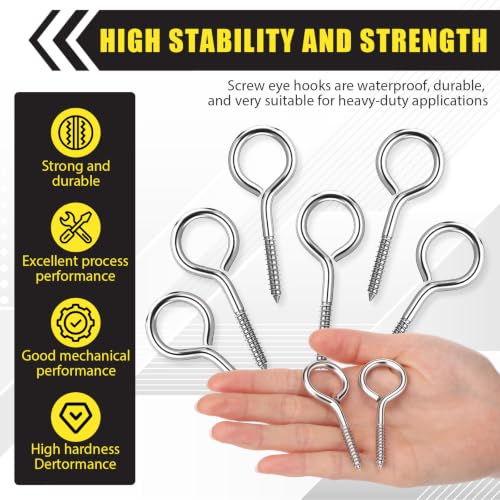 100 Pcs 304 Stainless Steel Screw Eye Hooks, Heavy Duty Eye Bolt with 200lb Load Bearing, Rust Resistant Self Tapping Hooks for Securing Cables/Wire on Wood Indoor Outdoor (M5-2.6 Inch) 100 M5-2.6 Inch