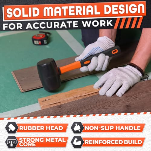Rubber Mallet Hammer 32 Oz (2 lb), Soft Face Non-Marring Head Orange