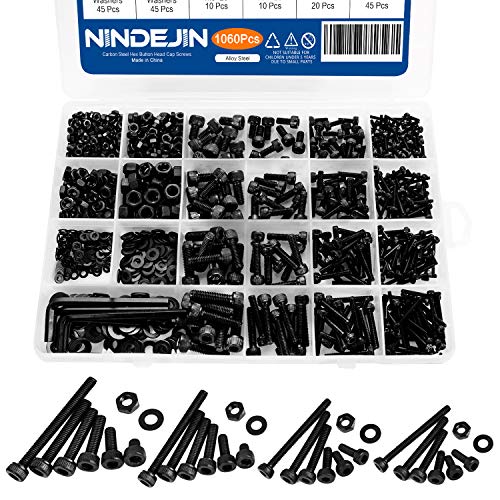 NINDEJIN 580pcs M2 M3 M4 M5 Button Head Socket Cap Screws Kit (Stainless Steel) and 1060pcs M2 M3 M4 M5 Socket Head Screws Kit (Alloy Steel)