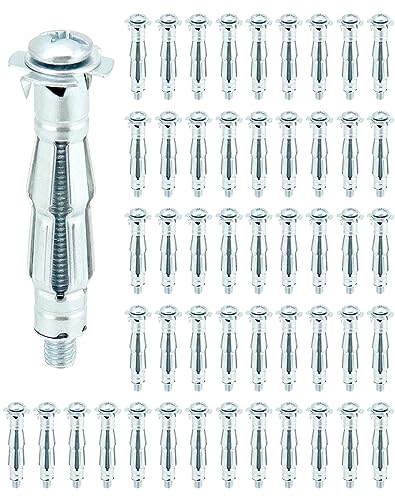 QWORK Hollow Wall Anchors, 50 Pcs 2" Long Carbon Steel Hollow Drive Wall Anchor Screws Assortment Kit Use for 1/8 to 5/8 Inch Wall Thickness, M6x52mm
