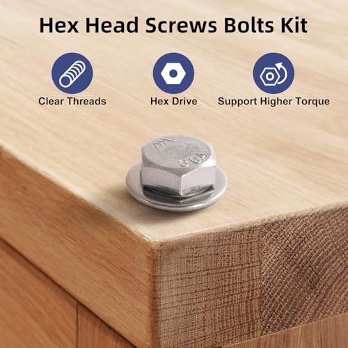 (18 Sets) 3/8-16 x 2-1/2" Hex Head Screw Bolt,Lock Nuts,Flat & Lock Washers Kits,304 Stainless Steel 18-8,Fully Threaded 3/8-16 x 2-1/2"