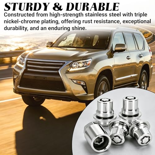 4PCS Wheel Lock Lug Nut Set, M12 x 1.5 Anti Theft Locking Nuts with Wheel Lock Key, Chrome Plated Security Lug Nuts Compatible with Toyota Camry Lexus 00276-00900