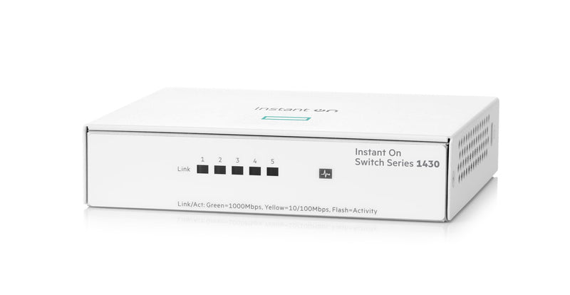 HPE Networking Instant On Switch Series 1430 5-Port Gb Unmanaged Layer 2 Ethernet Switch | 5X 1G | Fan-Less | US Cord (R8R44A#ABA) 5G