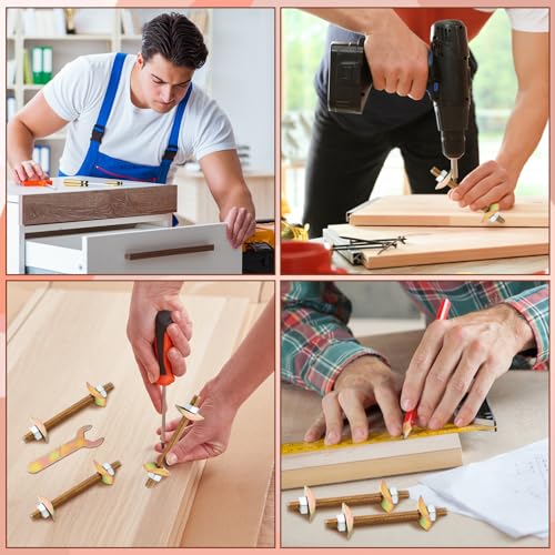 Gisafai 24 Set Countertop Connector 5/16" x 3-1/2" Furniture Fastening Butcher Block Hardware Table Joint Miter Draw Bolt Countertop Flip Connector Kit for Bed Frames Breadboard