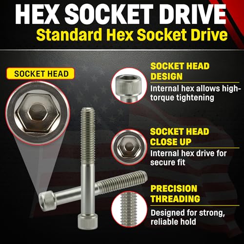 Chenango Supply Stainless 3/8-16 x 3 Socket Head Cap Screws – 18-8 Grade, Full Thread, Hex Drive 5/16, Coarse Thread, High-Torque Socket Head Cap Screws, 25 Pieces (3/8-16 x 3)