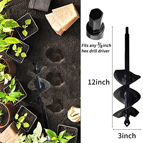 TCBWFY 3x24 Inch Auger Drill Bit for Planting - Easy Planter Garden Auger,TCBWFY Garden Auger Drill Bit for Planting 3x12inch,Solid Core Shaft Garden Auger Spiral Drill Bit