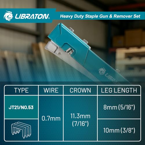 LIBRATON Heavy Duty Hammer Tacker with 6000 Staples JT21/No53(5/16" & 3/8")