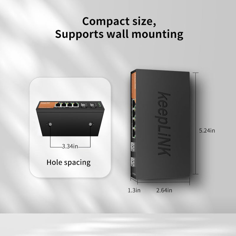 6-Port 2.5G Switch Unmanaged, 4 x 2.5GBASE-T Ports & 2 x 10GBASE-T SFP Slots, 60Gbps Switching Capacity, Plug & Play/Wall Mountable/Fanless Metal, Compatible with 1000Mbps Devices 6 Port 2.5G Switch