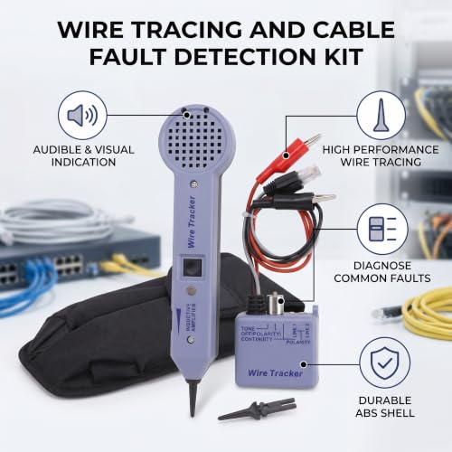 Network Cable Tracing Tester Kit, Audio, Adjustable Induction Amplifier, Cable Toner Detector, Main Functions, High Performance, with Display, ABS Housing, Wide Application