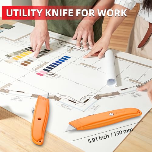 DIYSELF 20 Pack Razor Utility Knives, Durable Retractable Box Cutters Orange
