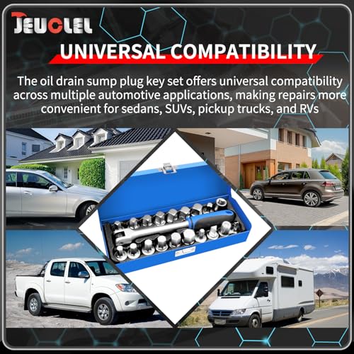 20PCS 3/8" Drive Oil Drain Sump Plug Key Set, Drain Plug Socket Kit