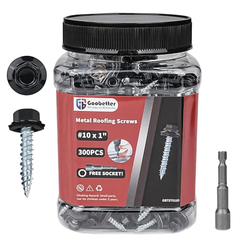 300Pcs Black Metal Roofing Screws #10 x 1 Inch, with EPDM Rubber Washers #10 x 1"（300pcs）
