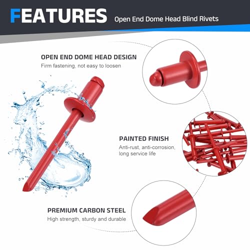 1/4" x3/8" Carbon Steel Open End Blind Rivet 100Pcs Red 1/4"x3/8" 100