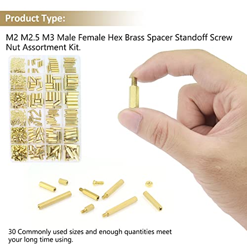 421 Pieces M2 M2.5 M3 Male Female Hex Brass Standoffs Spacers Screws Nuts Kit, Kindroufly Brass Standoffs Assortment Kit for PCB Motherboard M2 M2.5 M3 Brass Standoffs