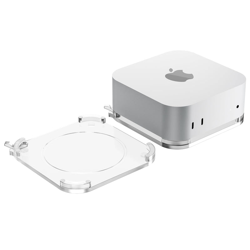 Clear Acrylic Desktop Stand for Mac mini M4/M4 Pro 2024 – Enhanced Cooling & Easy Access Design | Anti-Slip Rubber Feet, Transparent Mac mini Holder