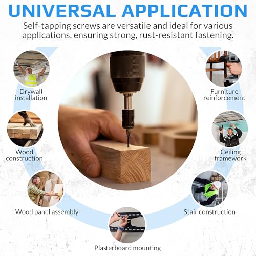Drywall Screws 100mm (Pack of 200), Self Tapping Countersunk Flat Bugle Head Phillips Coarse Thread Sharp Point Black Phosphate Plaster Screw for Plasterboard & Wood (4.8mm x 100mm / 0.189" x 3.937") 4.8x100mm