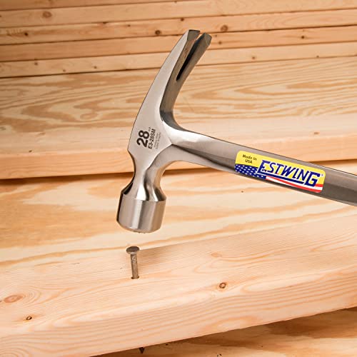 ESTWING Framing Hammer - 28 oz USA Made Long Handle Straight Rip Claw Hammer with Milled Face & Shock Reduction Grip - E3-28SM