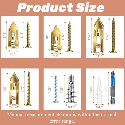Peohud 480 PCS Self Drilling Drywall Anchors Kit, 4 Sizes Anchors and 5 Sizes Zinc Plated Screws, No Drill Required, Heavy Duty Wall Anchor Set for Hanging Pictures, Shelves, Curtains