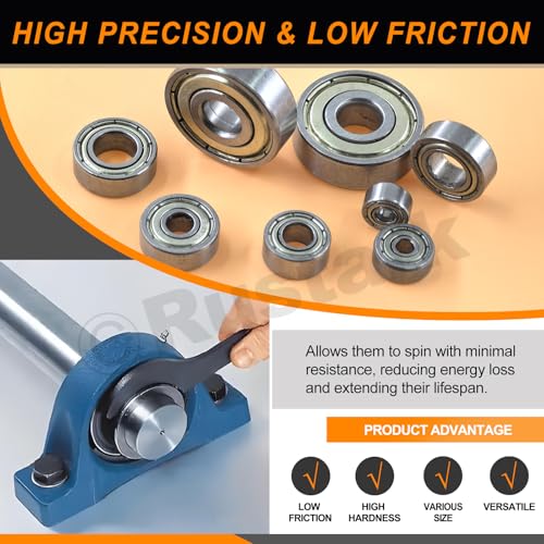 60Pcs 6 Sizes Carbon Steel Ball Bearing Deep Groove Ball Bearing Double Shielded Bearings for Furniture Wheels Skateboards Scooters