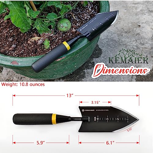 2-Piece Heavy Duty Garden Trowel Set - Carbon Steel & Serrated Stainless Steel Hand Shovels - Ergonomic Rubberized Handle Kit for Digging, Weeding, Transplanting & Bulb Planting (2 Items)