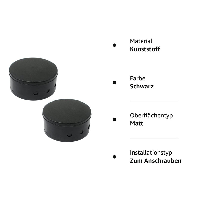 2x cover box ø 70x31mm plastic junction box matt incl. wood screws and 3-hole strain relief (black) black