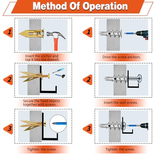 460PCS Self Drilling Drywall Anchors with Screws Kit,5-Sizes Metal Expansion Bolt for Dry Wall,230 PCS Sheetrock Anchors and 230 PCS Screws-No Drill Needed 450