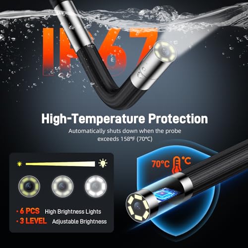 Two-Way Articulating Borescope with Light, 1080P Industrial Endoscope Inspection Camera with Flexible Articulated Probe, 5" IPS Screen, IP67 Waterproof for Engine Aircraft Automotive-5FT