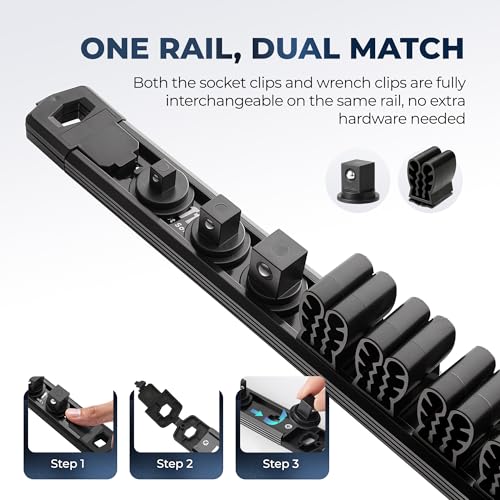 Reniteco 6-Piece Magnetic Socket Organizer and Screwdriver Organizer Set 6 Pack Black