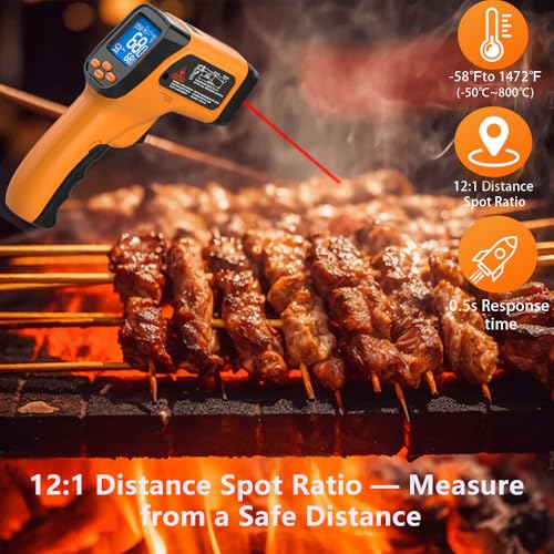 58°F to 1472°F Infrared Thermometer Gun, 12:1, K-Type Probe Yellow/-58°F to 1472°F and -58°F to 572°F